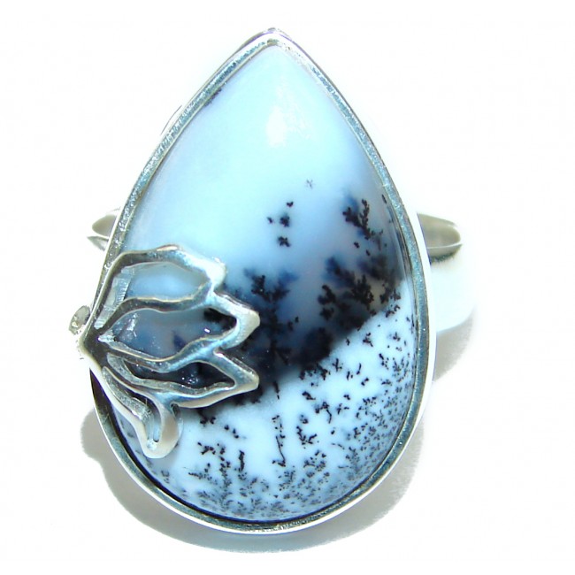 Oval cut Purple Perfection Dendritic Agate .925 Sterling Silver Ring size 7 adjustable