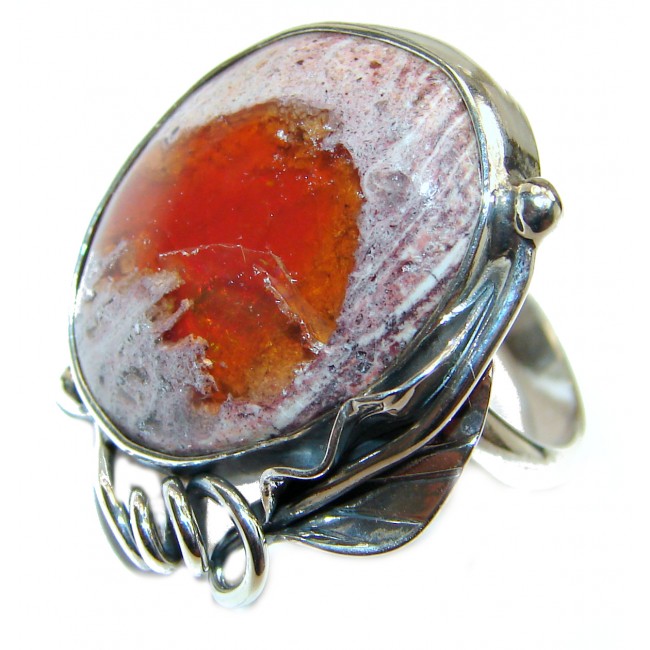 Positive Energy Orange Genuine Mexican Opal .925 Sterling Silver handmade Ring size 7 adjustable