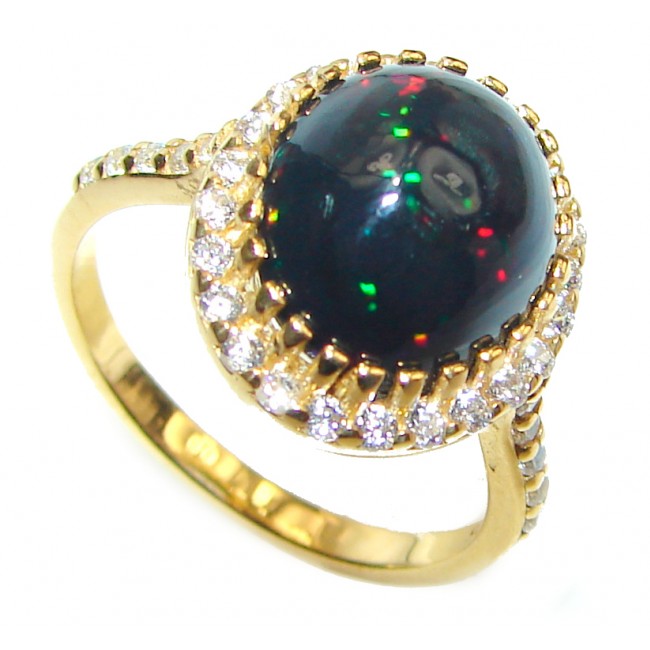 Vintage Design 5.5ctw Genuine Black Opal 18K Gold over .925 Sterling Silver handmade Ring size 8