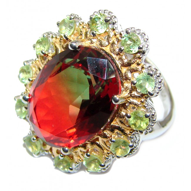 19ctw oval cut watermelon Tourmaline quartz .925 Sterling Silver handcrafted Ring s. 8