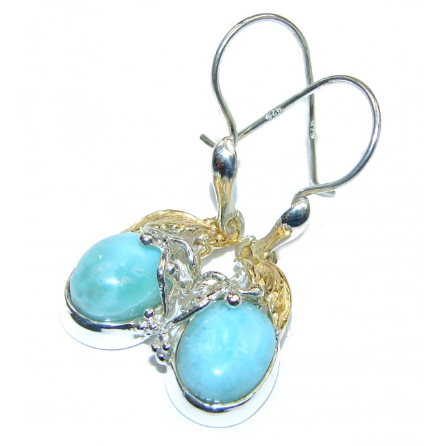 Precious Blue Larimar 2 TONES .925 Sterling Silver handmade earrings