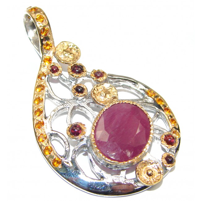 Authentic Kashmir Ruby multicolor Sapphire .925 Sterling Silver Pendant