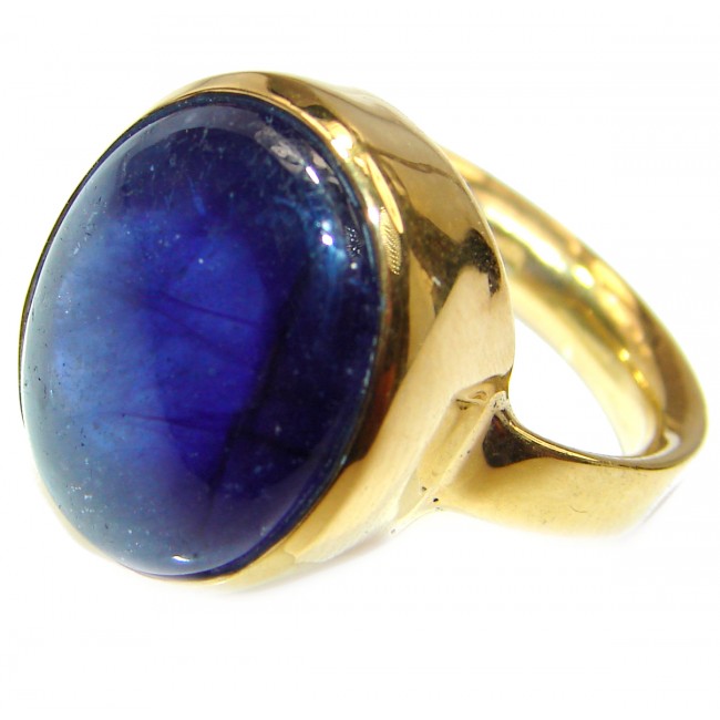 Large Genuine 35ctw Sapphire 18K Gold over .925 Sterling Silver handcrafted Statement Ring size 7 1/4