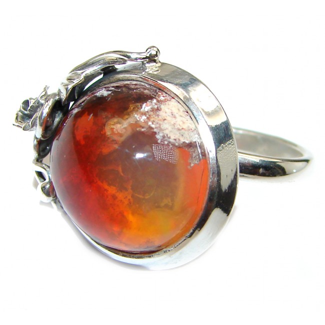 Good Energy Orange Genuine Mexican Opal .925 Sterling Silver handmade Ring size 9