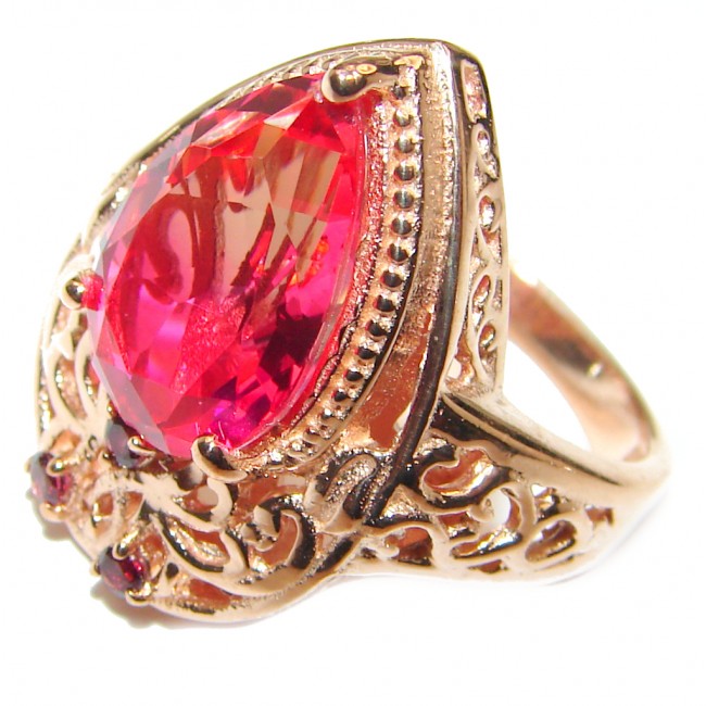 Pear cut Pink Tourmaline 18K Gold over .925 Sterling Silver handcrafted Ring s. 7 1/2