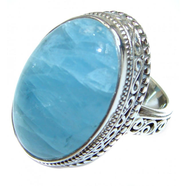 Real Treasure GENUINE Blue Aquamarine .925 Sterling Silver handmade ring s. 6 3/4