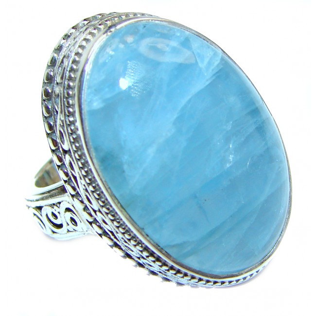 Real Treasure GENUINE Blue Aquamarine .925 Sterling Silver handmade ring s. 6 3/4