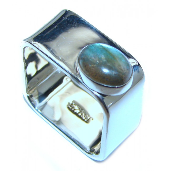 Fire Labradorite .925 Sterling Silver handmade ring s. 8 3/4
