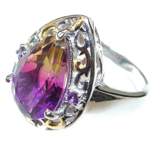 HUGE pear cut Ametrine 18K Gold over .925 Sterling Silver handcrafted Ring s. 8 3/4