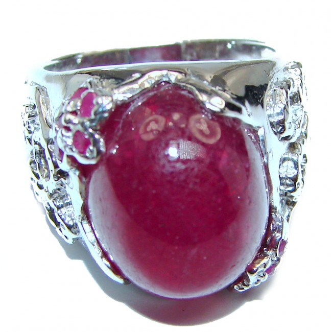 Large Genuine 88 ctw Ruby .925 Sterling Silver handcrafted Statement Ring size 7