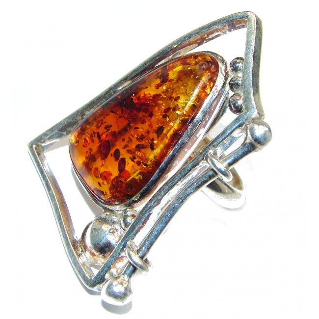 Excellent Vintage Design Baltic Amber .925 Sterling Silver handcrafted Ring s. 7 1/4