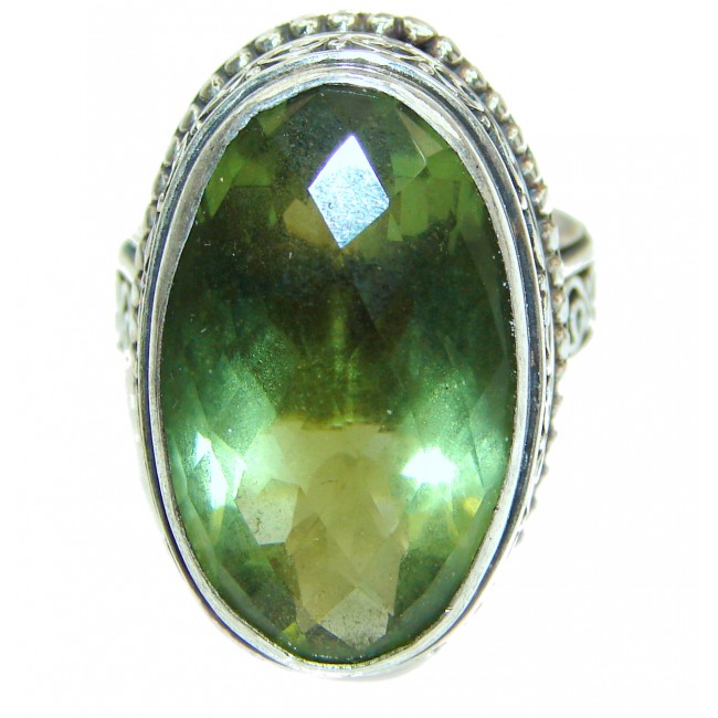 Huge Authentic green Quartz .925 Sterling Silver handcrafted ring s. 8