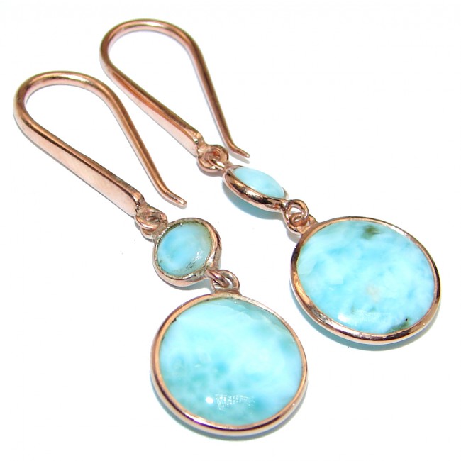 Precious Blue Larimar rose gold over .925 Sterling Silver handmade earrings
