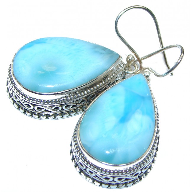 Huge Precious Blue Larimar .925 Sterling Silver handmade earrings