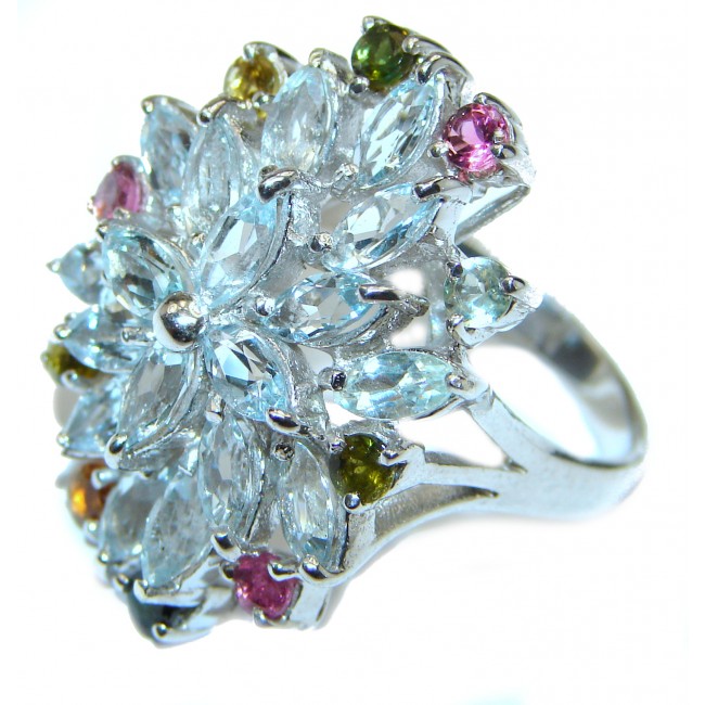 Bouquet of Flowers Authentic Aquamarine .925 Sterling Silver handmade Ring s. 9