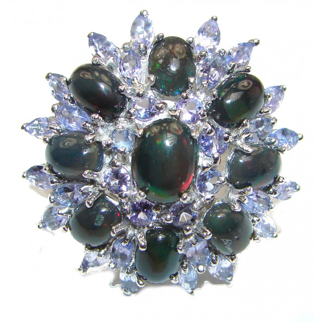 Vintage Design 5ctw Genuine Black Opal Tanzanite .925 Sterling Silver handmade Ring size 9