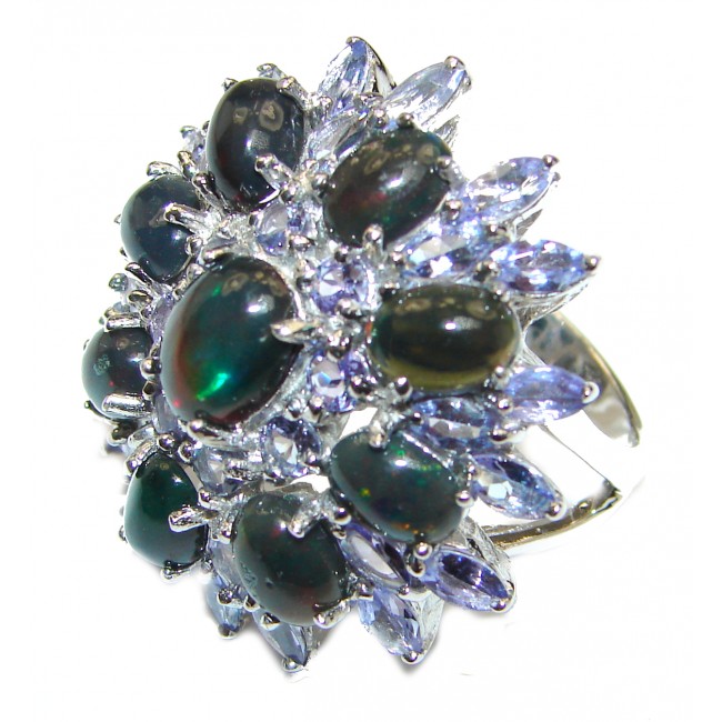 Vintage Design 5ctw Genuine Black Opal Tanzanite .925 Sterling Silver handmade Ring size 9