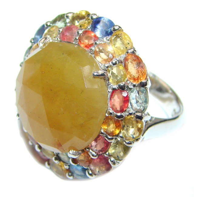 Large Genuine yellow Sapphire .925 Sterling Silver handcrafted Statement Ring size 7 1/2