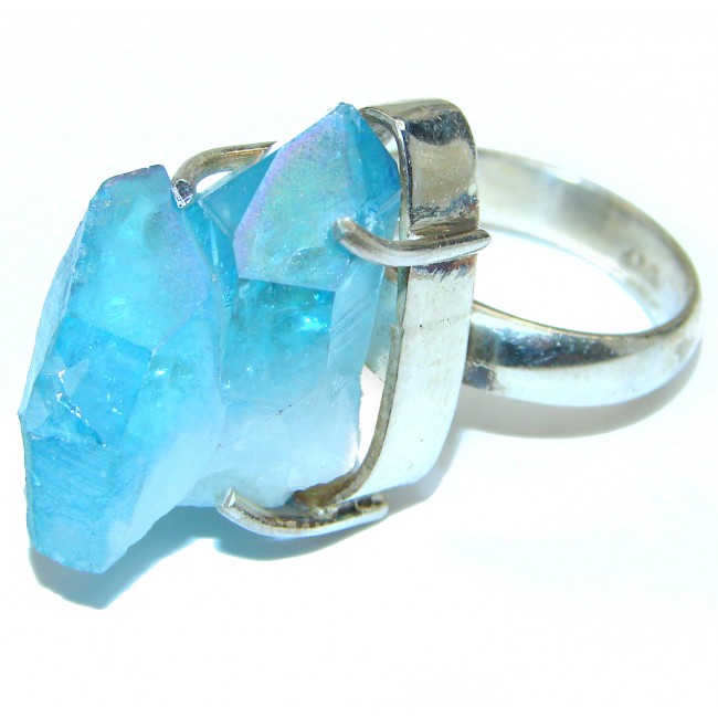 Treasure GENUINE Blue rough Aquamarine .925 Sterling Silver handmade ring s. 8