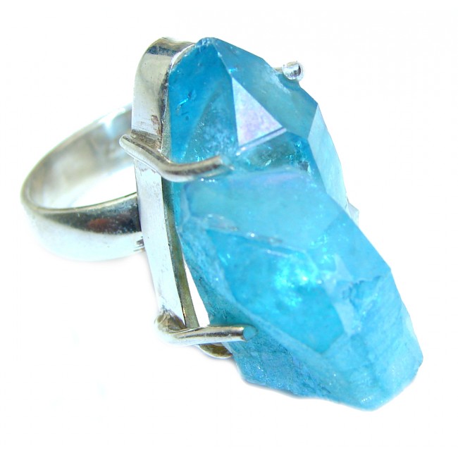Treasure GENUINE Blue rough Aquamarine .925 Sterling Silver handmade ring s. 8