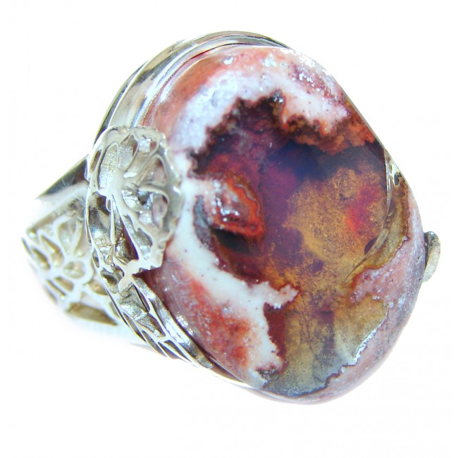 Good Energy Orange Genuine Mexican Opal .925 Sterling Silver handmade Ring size 7 adjustable