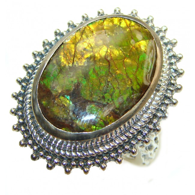 Outstanding Genuine Canadian Ammolite .925 Sterling Silver handmade ring size 7 1/4