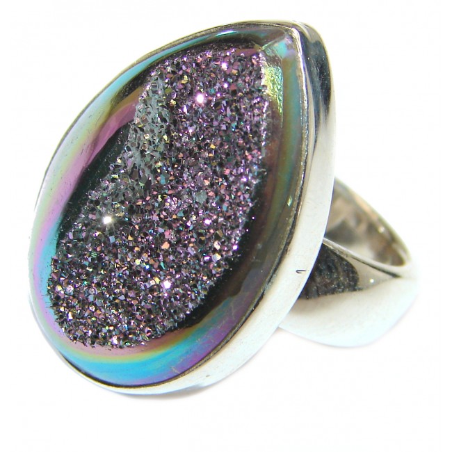 Huge Exotic Titanium Druzy Agate Sterling Silver Ring s. 7
