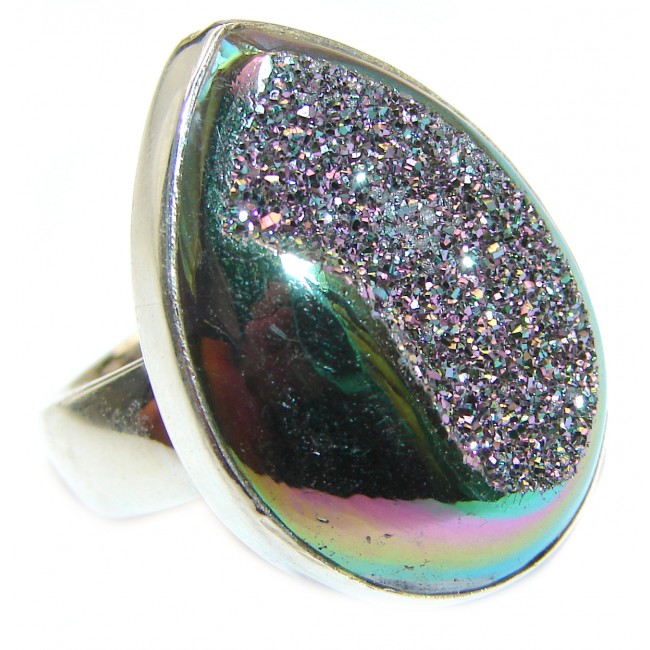 Huge Exotic Titanium Druzy Agate Sterling Silver Ring s. 7