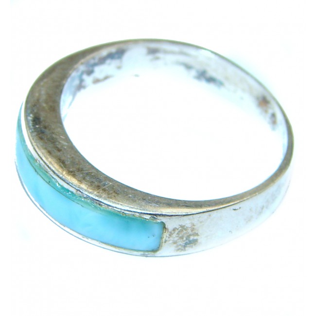 Natural inlay Larimar .925 Sterling Silver handcrafted Ring s. 7