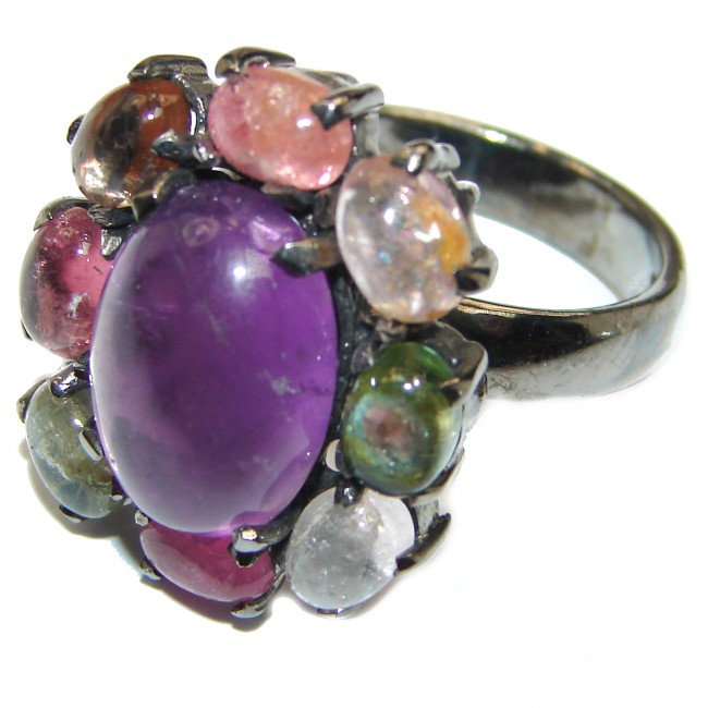 Alessandra Natural Amethyst black rhodium .925 Sterling Silver handcrafted ring size 7 1/4