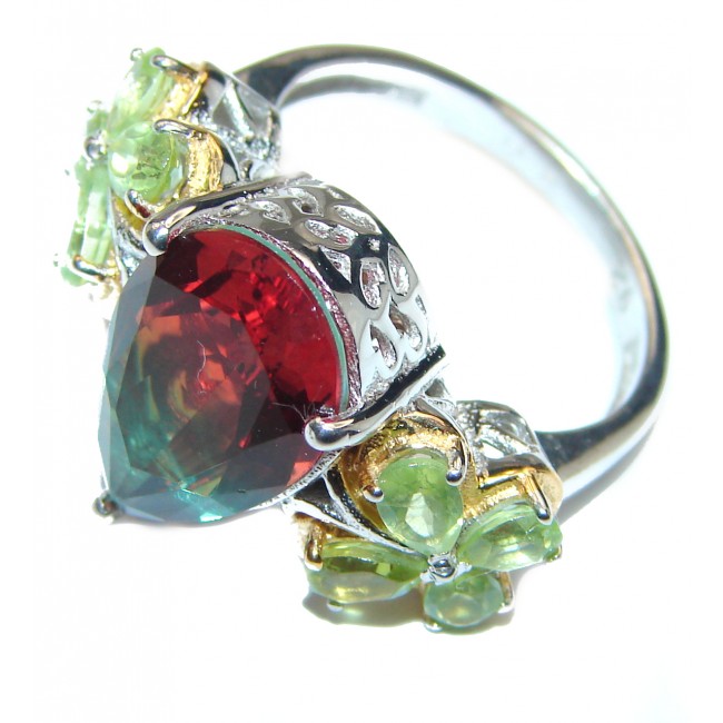 Pear cut Watermelon Tourmaline .925 Sterling Silver handcrafted Ring s. 7 1/2