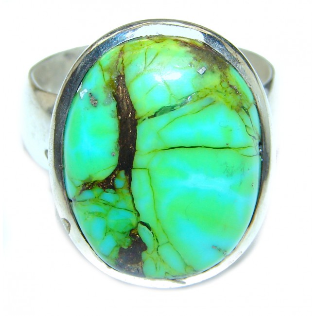 Huge Green Turquoise .925 Sterling Silver handcrafted ring; s. 10