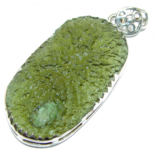 Unique design lab. Green Moldavite Peridot Sterling Silver Pendant