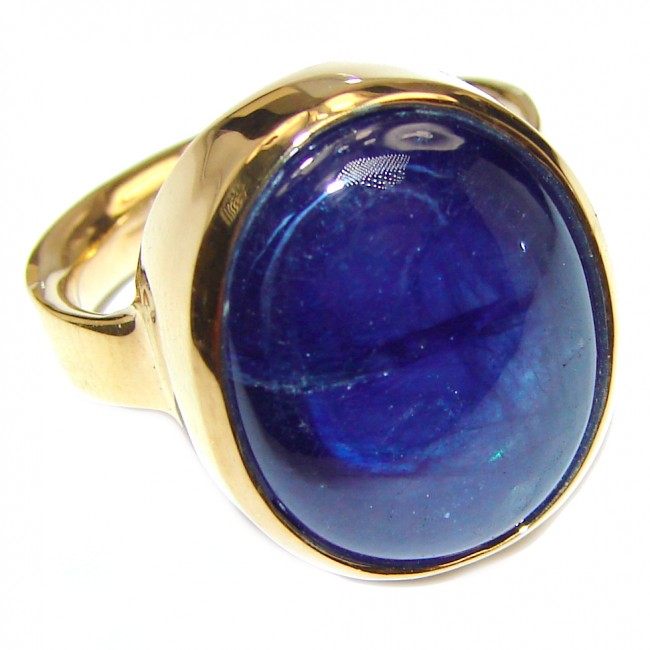Large Genuine 35ctw Sapphire 18K Gold over .925 Sterling Silver handcrafted Statement Ring size 6