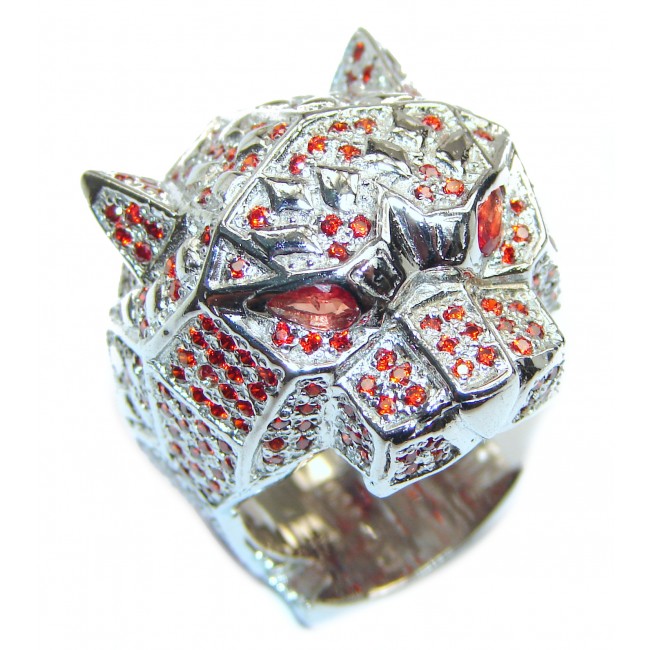 Large Panther's Head Genuine Ruby .925 Sterling Silver handcrafted Statement Ring size 9