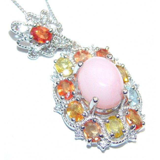 Pink Opal multicolor Sapphire .925 Sterling Silver handmade Necklace