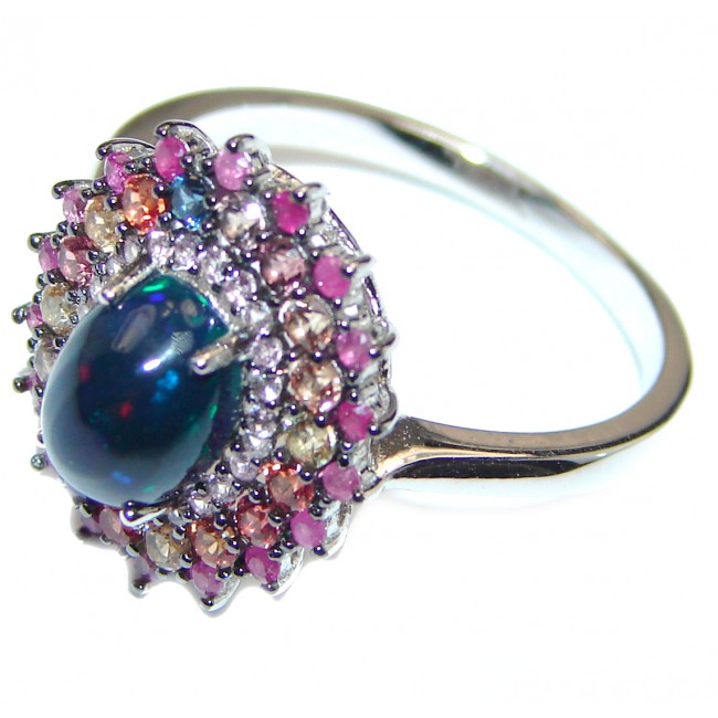 Vintage Design Genuine Black Opal Sapphire .925 Sterling Silver handmade Ring size 8