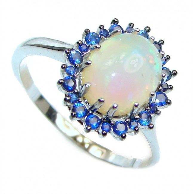 Vintage Design 1.2ctw Genuine Ethiopian Opal Sapphire .925 Sterling Silver handmade Ring size 9