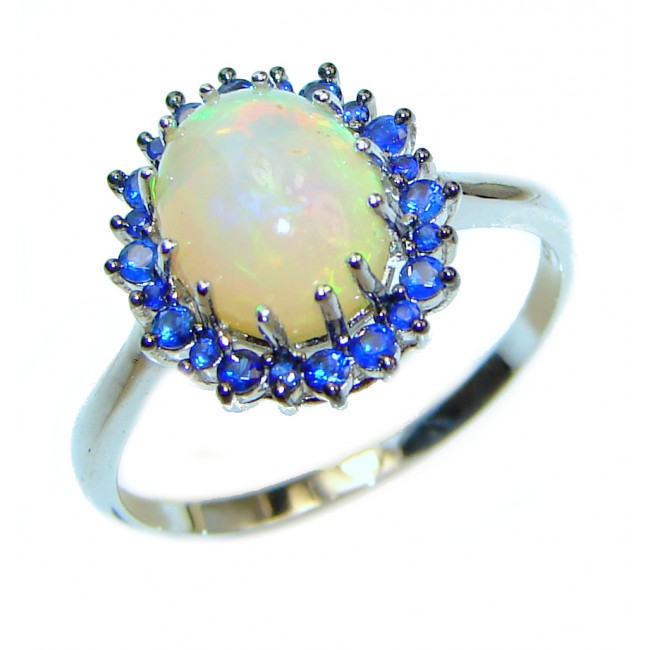Vintage Design 1.2ctw Genuine Ethiopian Opal Sapphire .925 Sterling Silver handmade Ring size 9