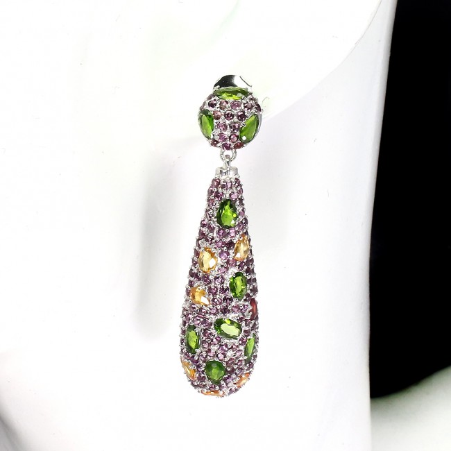 Classy Amethyst Chrome Diopside .925 Sterling Silver handcrafted earrings