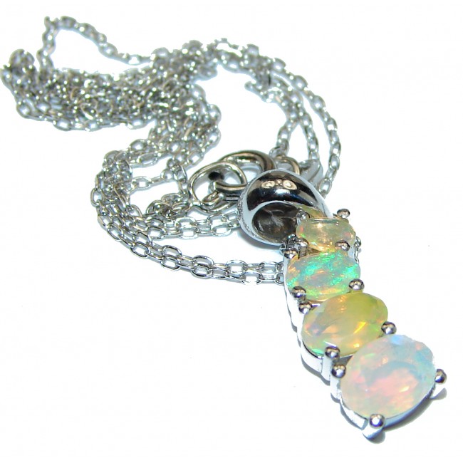 Awesome Natural Pink Opal .925 Silver Enamel Necklace