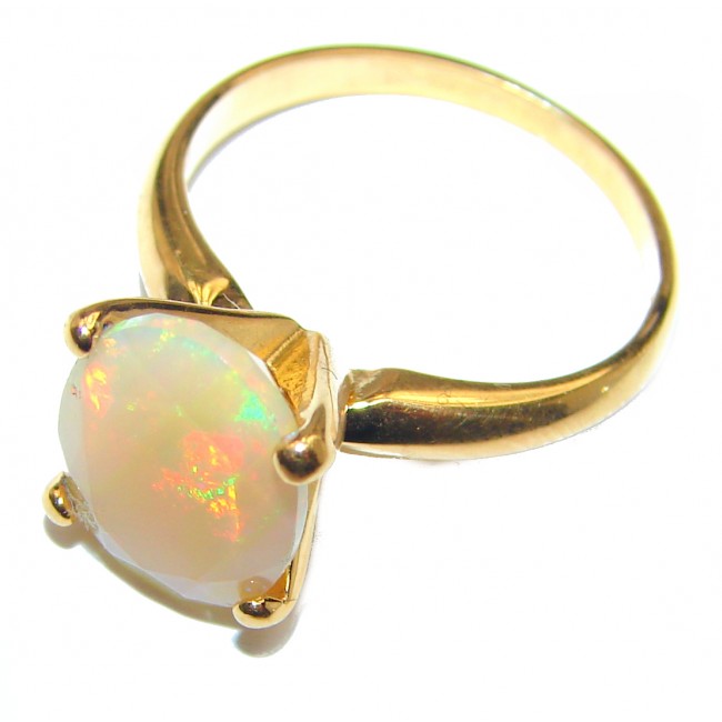 Dazzling natural Ethiopian Opal 18K Gold over .925 Sterling Silver handcrafted ring size 8