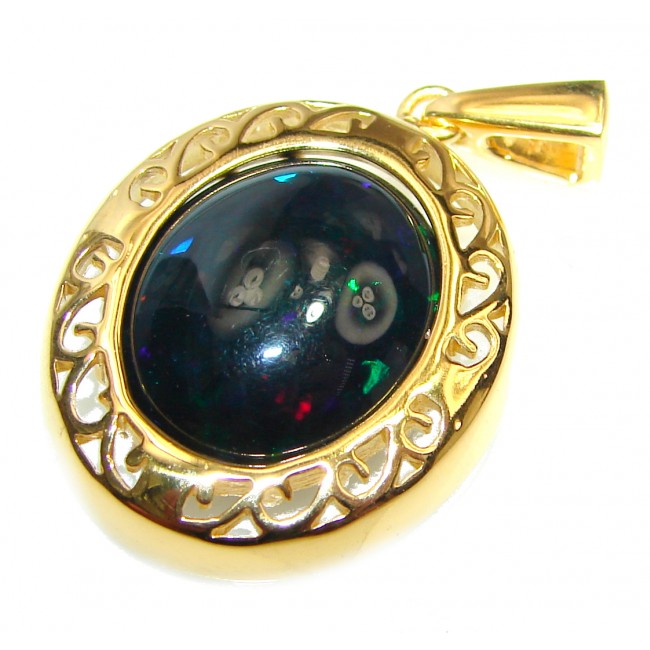 Perfection Authentic Black Opal 18K Gold over .925 Sterling Silver handmade Pendant