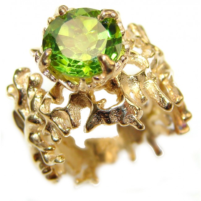 Dramatic Design genuine Peridot 14K Gold over .925 Sterling Silver handmade Cocktail Ring s. 5