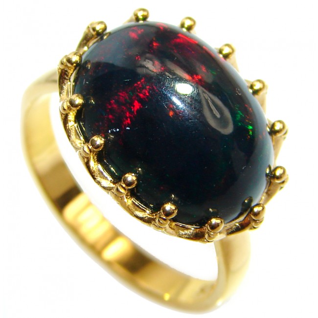 Vintage Design 18ctw Genuine Black Opal 24K Gold over .925 Sterling Silver handmade Ring size 8 1/4
