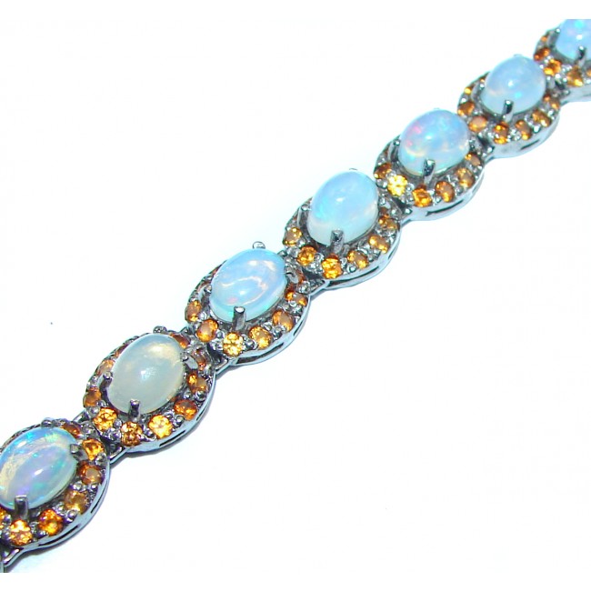 Victorian Style Authentic Ethiopian Opal Sapphire .925 Sterling Silver handcrafted Bracelet