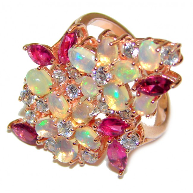 Dazzling natural Ethiopian Opal ROSE GOLD over .925 Sterling Silver handcrafted ring size 7