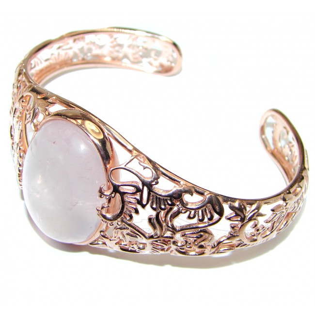 Incredible Genuine 65CTW Rose Quartz Rose quartz .925 Sterling Silver handcrafted Bracelet / Cuff