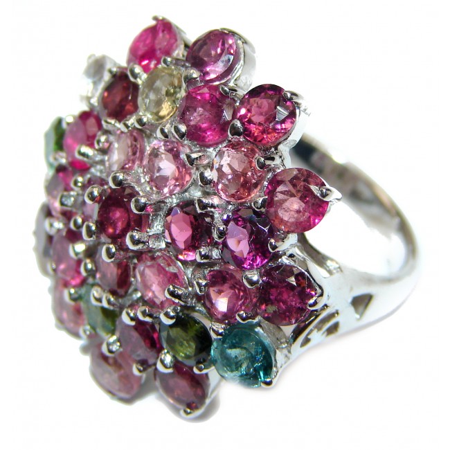Genuine multicolor Sapphire .925 Sterling Silver handcrafted Ring size 8 1/4