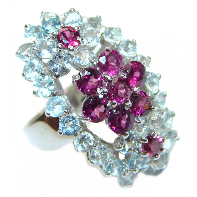 Dazzling natural Red Garnet Swiss Blue Topaz .925 Sterling Silver handcrafted ring size 8 3/4